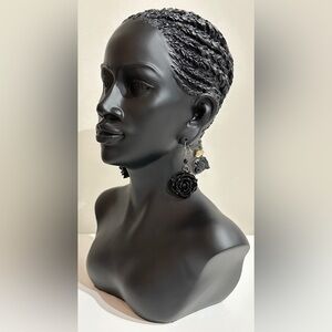Elegant Vintage Black Resin Rose Drop Earrings